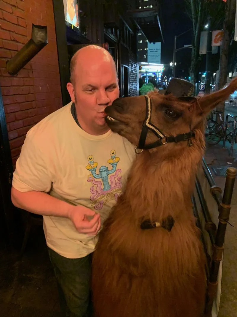 Mark with a llama in Portland